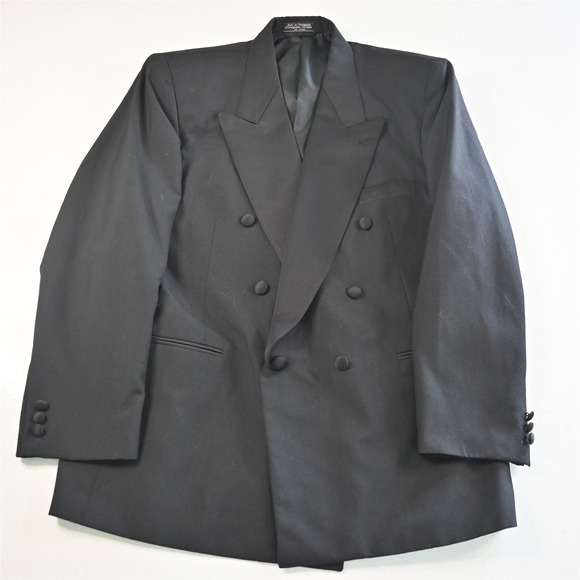 Vtg Gianelli 44R Black Double Breasted Mens Tux Tuxedo Jacket Sport Coat - Picture 1 of 12